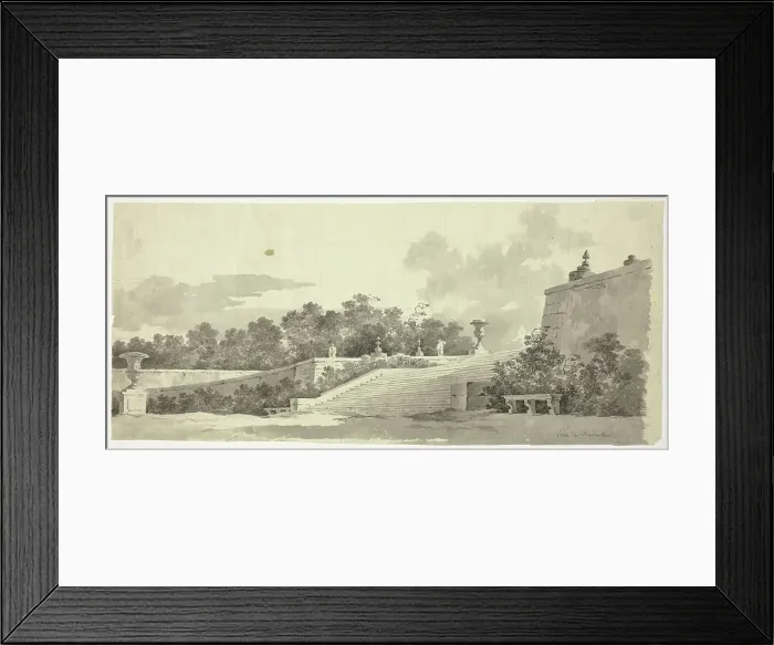 Framed Print : View of the Park at Versailles: Staircase, Urns and Topiaries, n.d. Creator: Pierre Antoine Mongin Framed Print : View of the Park at Versailles: Staircase, Urns and Topiaries, n.d. Creator: Pierre Antoine Mongin