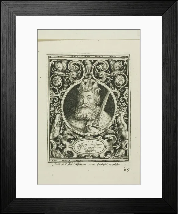 Framed Print : Charlemagne, plate seven from The Nine Worthies, 1594. Creator: Nicolaes de Bruyn Framed Print : Charlemagne, plate seven from The Nine Worthies, 1594. Creator: Nicolaes de Bruyn