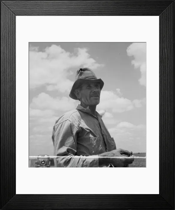 Framed Print : Father of Texas migrant family who follow the cotton crop from Corpus Christi... 1937. Creator: Dorothea Lange Framed Print : Father of Texas migrant family who follow the cotton crop from Corpus Christi... 1937. Creator: Dorothea Lange