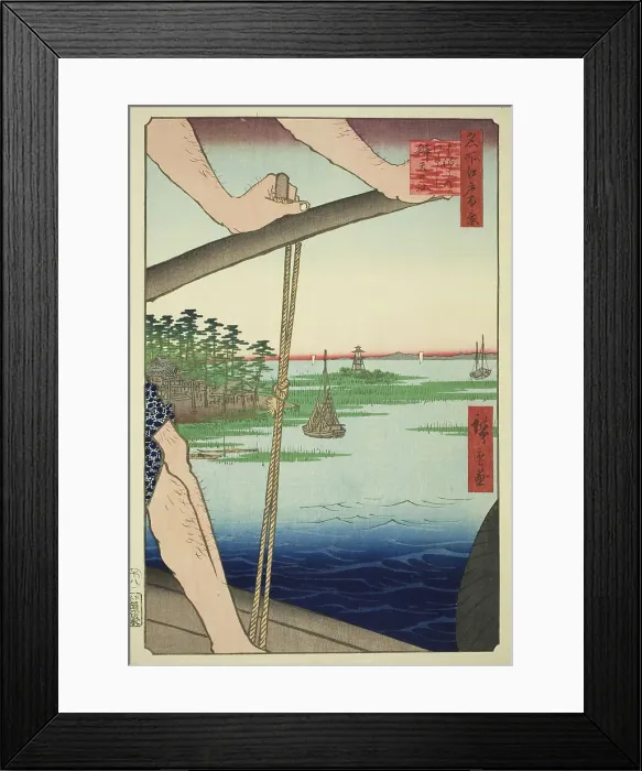 Framed Print : Haneda Ferry and Benten Shrine (Haneda no watashi Benten no yashiro), from the series... 1858. Creator: Ando Hiroshige Framed Print : Haneda Ferry and Benten Shrine (Haneda no watashi Benten no yashiro), from the series... 1858. Creator: Ando Hiroshige