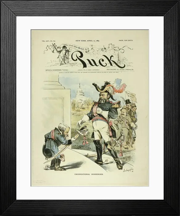 Framed Print : Unconditional Surrender, from Puck, published April 17, 1889. Creator: Louis Dalrymple