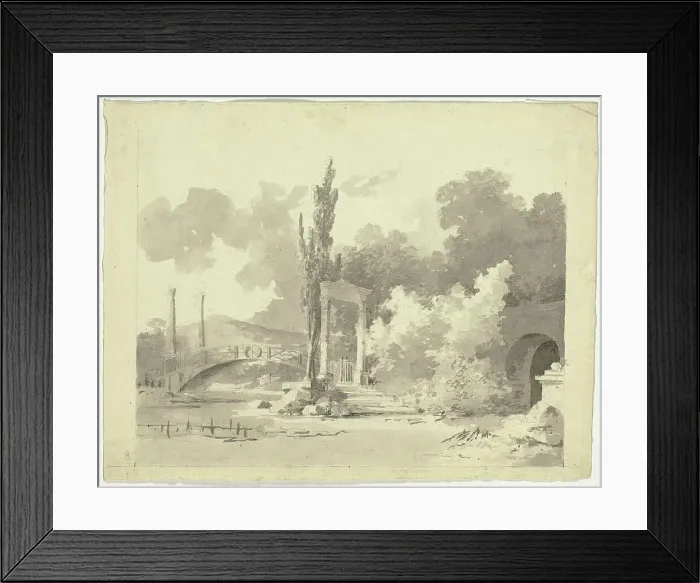 Framed Print : View of the Park at Versailles: Arched Bridge with Columned Approaches, n.d. Creator: Pierre Antoine Mongin Framed Print : View of the Park at Versailles: Arched Bridge with Columned Approaches, n.d. Creator: Pierre Antoine Mongin
