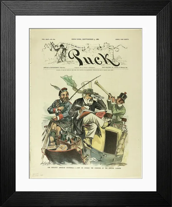 Framed Print : The Great American Statesman, Puck, published September 5, 1883. Creator: Louis Dalrymple Framed Print : The Great American Statesman, Puck, published September 5, 1883. Creator: Louis Dalrymple