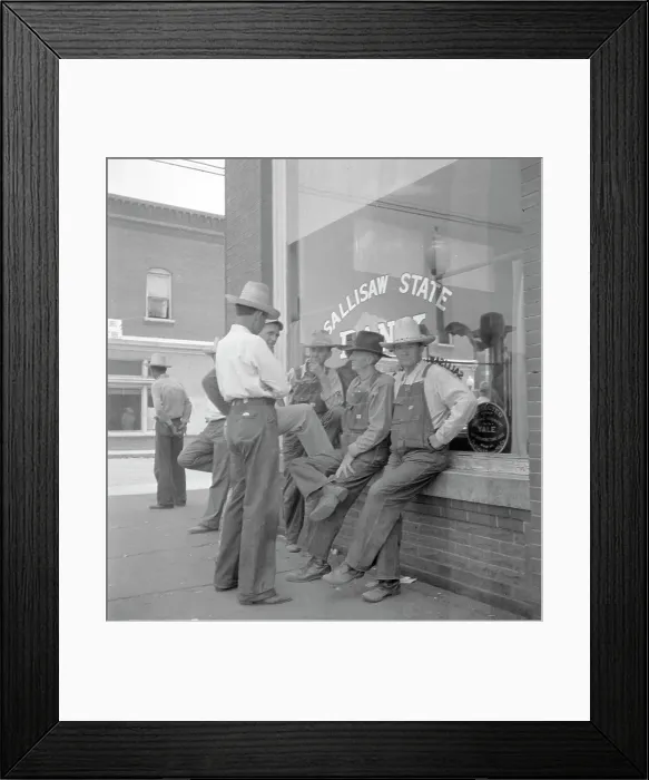 Framed Print : Farmers, Main street in Oklahoma town - Drought region, 1936. Creator: Dorothea Lange Framed Print : Farmers, Main street in Oklahoma town - Drought region, 1936. Creator: Dorothea Lange