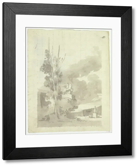 Framed Print : View of the Park at Versailles: Terrace, Trees and Equestrian Statue, n.d. Creator: Pierre Antoine Mongin Framed Print : View of the Park at Versailles: Terrace, Trees and Equestrian Statue, n.d. Creator: Pierre Antoine Mongin
