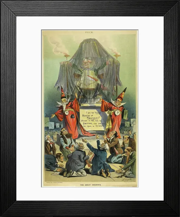 Framed Print : The Great Unknown, from Puck, 1896. Creator: Louis Dalrymple Framed Print : The Great Unknown, from Puck, 1896. Creator: Louis Dalrymple