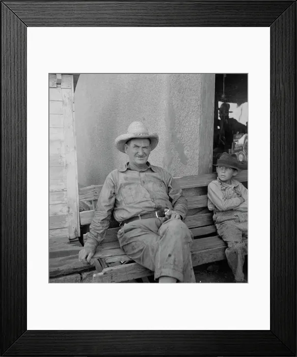 Framed Print : One of a group of western Oklahoma wheat farmers congregated at crossroads service station, 1938. Creator: Dorothea Lange Framed Print : One of a group of western Oklahoma wheat farmers congregated at crossroads service station, 1938. Creator: Dorothea Lange