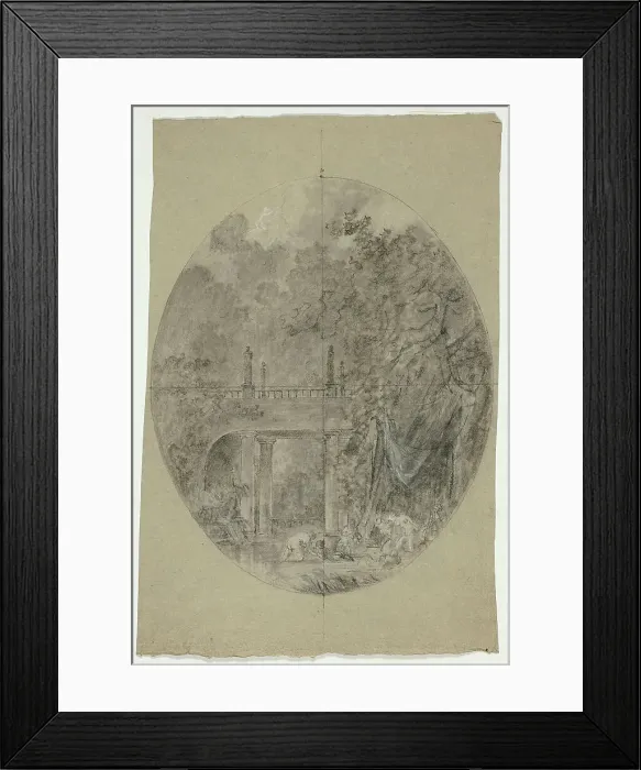 Framed Print : View of the Park at Versailles: Women Bathing Beneath a Bridge, n.d. Creator: Pierre Antoine Mongin Framed Print : View of the Park at Versailles: Women Bathing Beneath a Bridge, n.d. Creator: Pierre Antoine Mongin