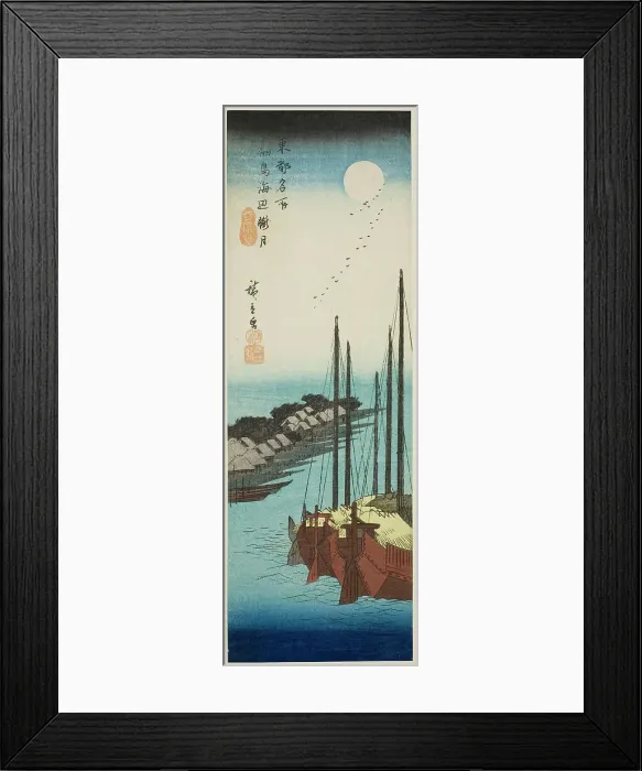 Framed Print : Misty Moont over the Shore at Tsukuda Island (Tsukudajima kaihen oborozuki), from... c. 1835 / 44. Creator: Ando Hiroshige Framed Print : Misty Moont over the Shore at Tsukuda Island (Tsukudajima kaihen oborozuki), from... c. 1835 / 44. Creator: Ando Hiroshige