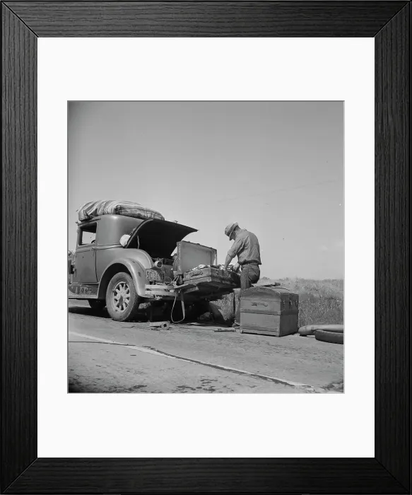 Framed Print : Car trouble on west side, Highway no33, San Joaquin Valley, 1938. Creator: Dorothea Lange Framed Print : Car trouble on west side, Highway no33, San Joaquin Valley, 1938. Creator: Dorothea Lange