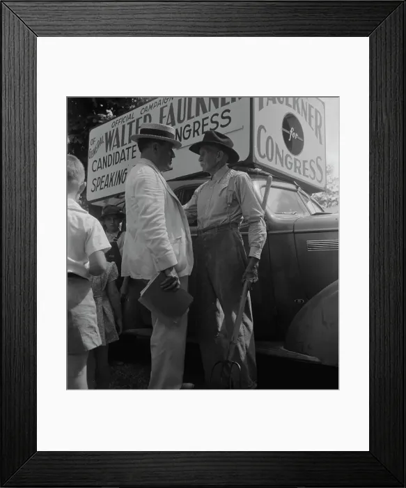 Framed Print : Candidate for congress (General Walter Faulkner) and a Tennessee farmer, Crossville, Tennessee, 1938 Creator: Dorothea Lange Framed Print : Candidate for congress (General Walter Faulkner) and a Tennessee farmer, Crossville, Tennessee, 1938 Creator: Dorothea Lange