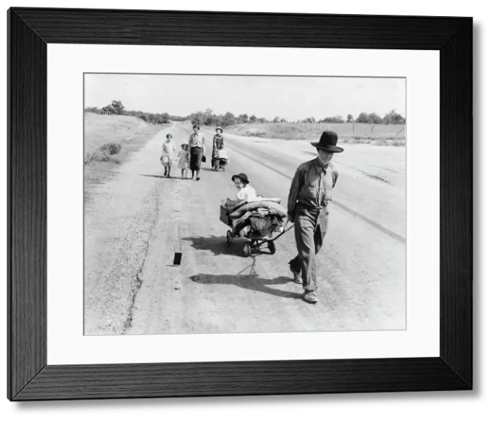 Framed Print : Family walking on highway, five children, Pittsburg County, Oklahoma, 1938. Creator: Dorothea Lange Framed Print : Family walking on highway, five children, Pittsburg County, Oklahoma, 1938. Creator: Dorothea Lange