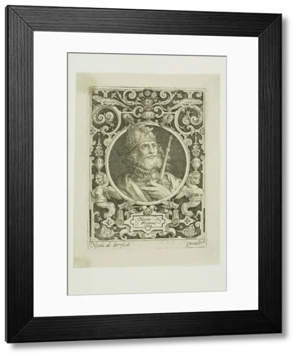 Framed Print : Hector of Troy, plate one from The Nine Worthies, 1594, reworked second state. Creator: Nicolaes de Bruyn Framed Print : Hector of Troy, plate one from The Nine Worthies, 1594, reworked second state. Creator: Nicolaes de Bruyn