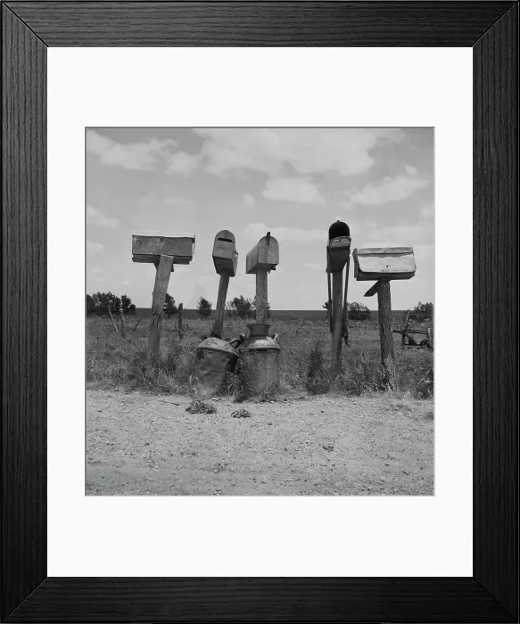 Framed Print : Mail boxes in Bell County, Texas, 1937. Creator: Dorothea Lange Framed Print : Mail boxes in Bell County, Texas, 1937. Creator: Dorothea Lange