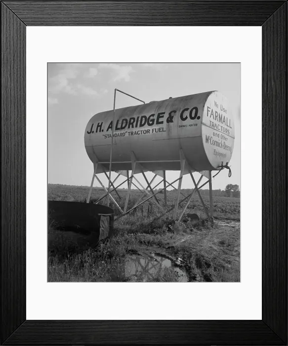 Framed Print : Fuel tank on the Aldridge Plantation, Mississippi, 1937. Creator: Dorothea Lange Framed Print : Fuel tank on the Aldridge Plantation, Mississippi, 1937. Creator: Dorothea Lange