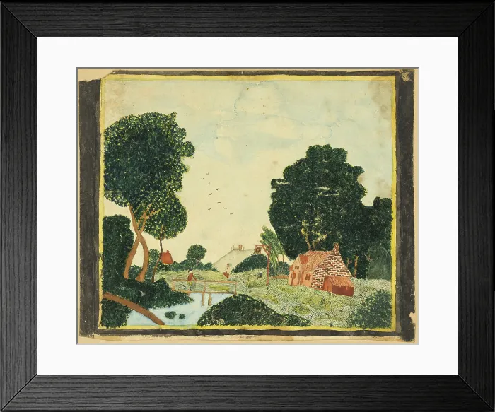 Framed Print : Landscape with an Inn and a Bridge, n.d. Creator: Orra Louise White Framed Print : Landscape with an Inn and a Bridge, n.d. Creator: Orra Louise White