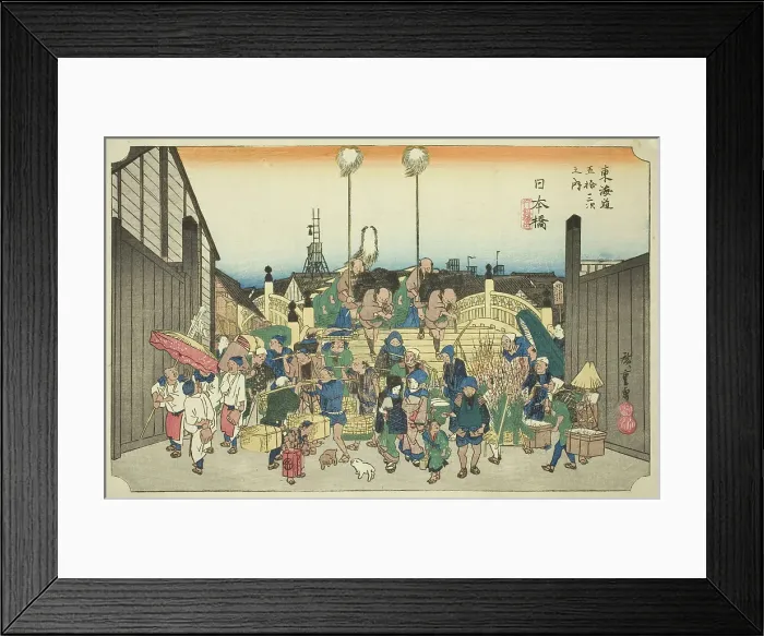 Framed Print : Nihonbashi: Procession Departing (Nihonbashi, gyoretsu furidashi), from the series... c. 1833 / 34. Creator: Ando Hiroshige Framed Print : Nihonbashi: Procession Departing (Nihonbashi, gyoretsu furidashi), from the series... c. 1833 / 34. Creator: Ando Hiroshige