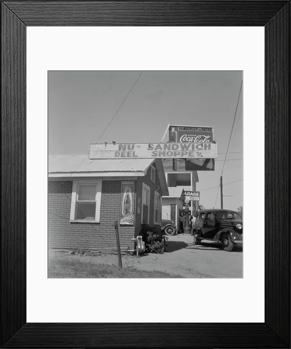 Framed Print : Roadside stand and filling station near Ennis, Texas, 1937. Creator: Dorothea Lange Framed Print : Roadside stand and filling station near Ennis, Texas, 1937. Creator: Dorothea Lange
