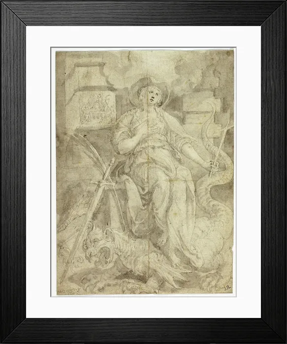 Framed Print : Female Figure Standing on a Dragon, n.d. Creator: Martin de Vos Framed Print : Female Figure Standing on a Dragon, n.d. Creator: Martin de Vos