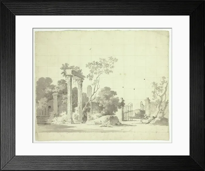 Framed Print : View of the Park at Versailles: Ruined Columns and an Open Iron Gate, n.d. Creator: Pierre Antoine Mongin Framed Print : View of the Park at Versailles: Ruined Columns and an Open Iron Gate, n.d. Creator: Pierre Antoine Mongin