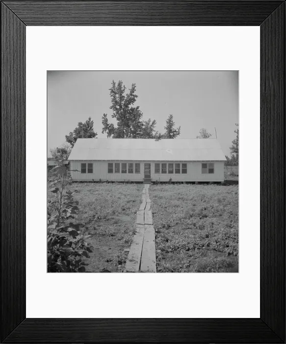 Framed Print : Newly erected community house at the Delta cooperative farm, Hillhouse, Mississippi, 1937. Creator: Dorothea Lange Framed Print : Newly erected community house at the Delta cooperative farm, Hillhouse, Mississippi, 1937. Creator: Dorothea Lange