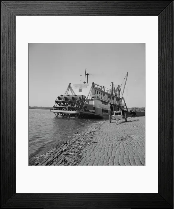 Framed Print : Stern wheeler pulled up to the municipal levee at Greenville, Mississippi, 1937. Creator: Dorothea Lange Framed Print : Stern wheeler pulled up to the municipal levee at Greenville, Mississippi, 1937. Creator: Dorothea Lange