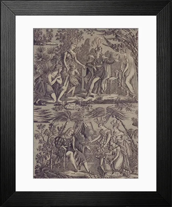 Framed Print : Le Romance du Cortés (The Song of Cortez) (Furnishing Fabric), Nantes, 1815. Creator: Favre-Petitpierre et Cie Framed Print : Le Romance du Cortés (The Song of Cortez) (Furnishing Fabric), Nantes, 1815. Creator: Favre-Petitpierre et Cie