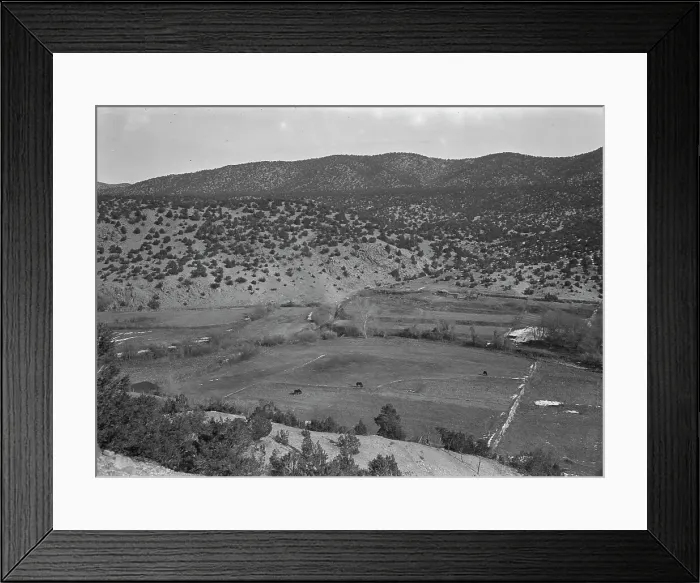 Framed Print : Outlying fields of Mexican village in the hills of the Tewa Basin, New Mexico, 1935. Creator: Dorothea Lange Framed Print : Outlying fields of Mexican village in the hills of the Tewa Basin, New Mexico, 1935. Creator: Dorothea Lange