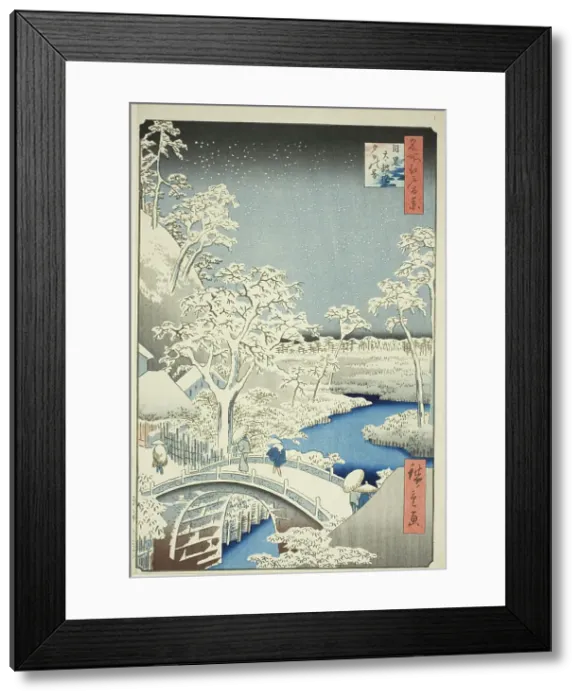 Framed Print : Drum Bridge and Yuhi Hill at Meguro (Meguro Taikobashi Yuhi-no-oka), from the series... 1857. Creator: Ando Hiroshige Framed Print : Drum Bridge and Yuhi Hill at Meguro (Meguro Taikobashi Yuhi-no-oka), from the series... 1857. Creator: Ando Hiroshige