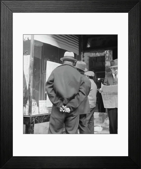 Framed Print : News of the surrender of Canton, San Francisco, California, 1938. Creator: Dorothea Lange Framed Print : News of the surrender of Canton, San Francisco, California, 1938. Creator: Dorothea Lange