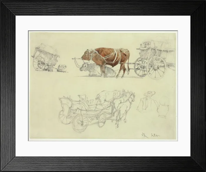 Framed Print : Studies of Slovakian Peasant Wagons with Oxen and Horses, n.d. Creator: Rudolf von Alt Framed Print : Studies of Slovakian Peasant Wagons with Oxen and Horses, n.d. Creator: Rudolf von Alt