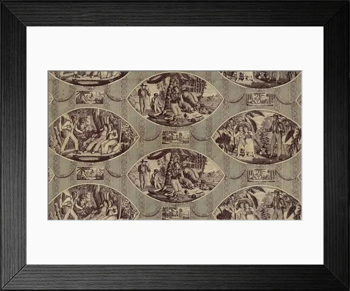 Framed Print : Paul and Virginie, Furnishing Fabric, France, after 1818. Creator: Oberkampf Manufactory Framed Print : Paul and Virginie, Furnishing Fabric, France, after 1818. Creator: Oberkampf Manufactory