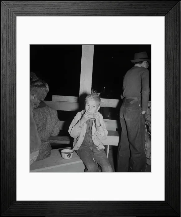 Framed Print : Hungry boy at the Halloween party for migrant workers, Shafter migrant camp, California, 1938. Creator: Dorothea Lange Framed Print : Hungry boy at the Halloween party for migrant workers, Shafter migrant camp, California, 1938. Creator: Dorothea Lange