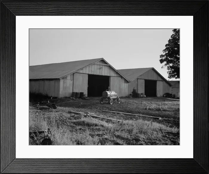 Framed Print : Tractor garage at the Aldridge Plantation near Leland, Mississippi, 1937. Creator: Dorothea Lange Framed Print : Tractor garage at the Aldridge Plantation near Leland, Mississippi, 1937. Creator: Dorothea Lange