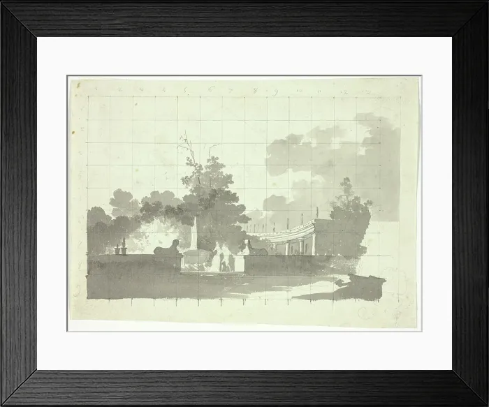 Framed Print : View of the Park at Versailles: Two Sphinxes and a Couple Near a Colonnade, n.d. Creator: Pierre Antoine Mongin Framed Print : View of the Park at Versailles: Two Sphinxes and a Couple Near a Colonnade, n.d. Creator: Pierre Antoine Mongin