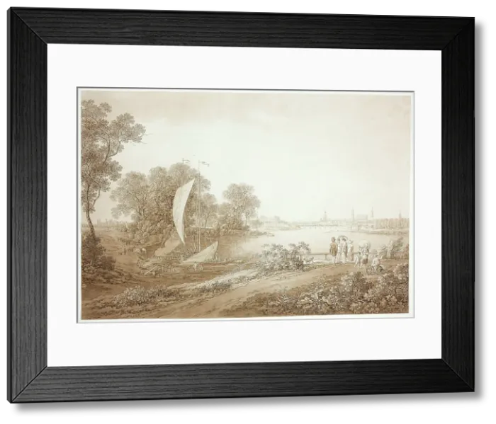 Framed Print : View of Dresden from Pieschen, c. 1805. Creator: Adrian Zingg Framed Print : View of Dresden from Pieschen, c. 1805. Creator: Adrian Zingg