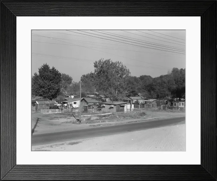 Framed Print : Winter migrant camp on the outskirts of Sacramento, California, 1936. Creator: Dorothea Lange Framed Print : Winter migrant camp on the outskirts of Sacramento, California, 1936. Creator: Dorothea Lange