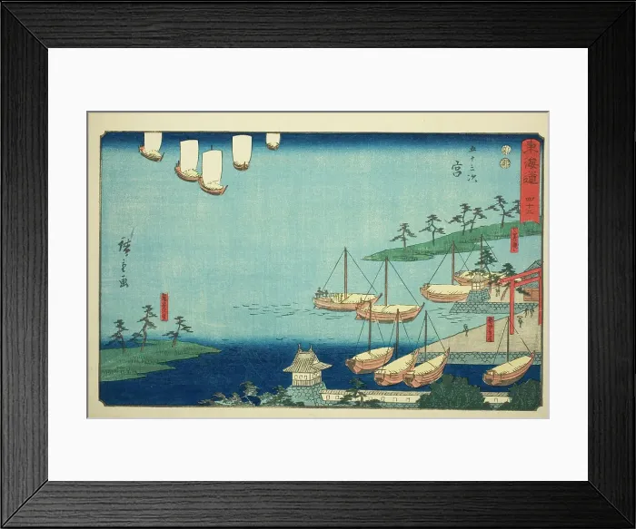 Framed Print : Miya: Shichiri Ferry Crossing, Gate to the Atsuta Shrine, and Nezame Village (Miya... c. 1847 / 52. Creator: Ando Hiroshige) Framed Print : Miya: Shichiri Ferry Crossing, Gate to the Atsuta Shrine, and Nezame Village (Miya... c. 1847 / 52. Creator: Ando Hiroshige)