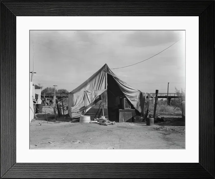 Framed Print : Home of a family of native Californians, migratory workers, Near Porterville, California, 1936. Creator: Dorothea Lange Framed Print : Home of a family of native Californians, migratory workers, Near Porterville, California, 1936. Creator: Dorothea Lange