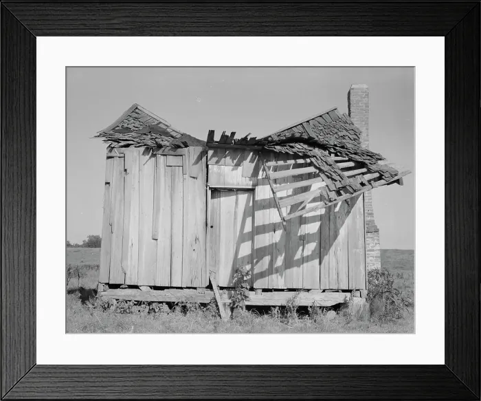 Framed Print : An abandoned tenant cabin of the Mississippi Delta, 1937. Creator: Dorothea Lange Framed Print : An abandoned tenant cabin of the Mississippi Delta, 1937. Creator: Dorothea Lange