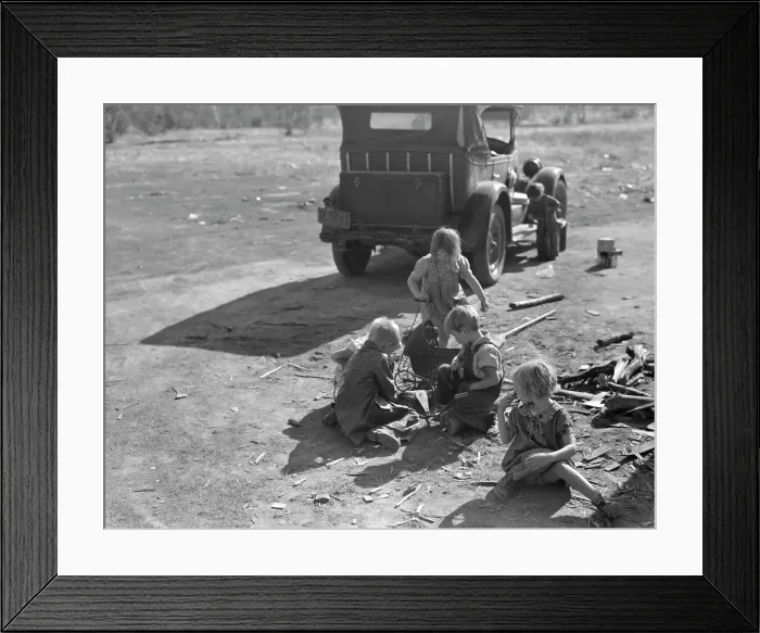 Framed Print : Children of migrant Oklahoma family, now living near Fresno, California, picking cotton, 1936. Creator: Dorothea Lange Framed Print : Children of migrant Oklahoma family, now living near Fresno, California, picking cotton, 1936. Creator: Dorothea Lange