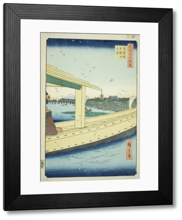 Framed Print : Distant View of Azuma Bridge and Kinryuzan Temple (Azumabashi Kinryuzan enbo), from the se... 1857. Creator: Ando Hiroshige