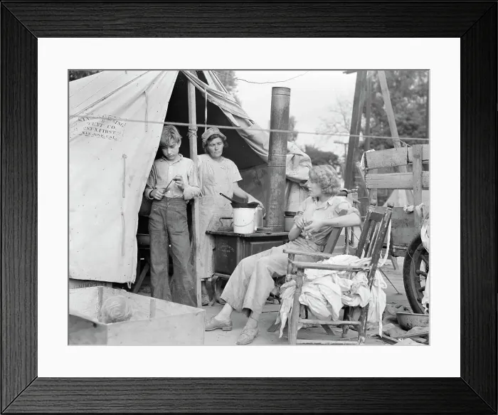 Framed Print : Drought refugees from Texas encamped in California near Exeter, 1936. Creator: Dorothea Lange Framed Print : Drought refugees from Texas encamped in California near Exeter, 1936. Creator: Dorothea Lange
