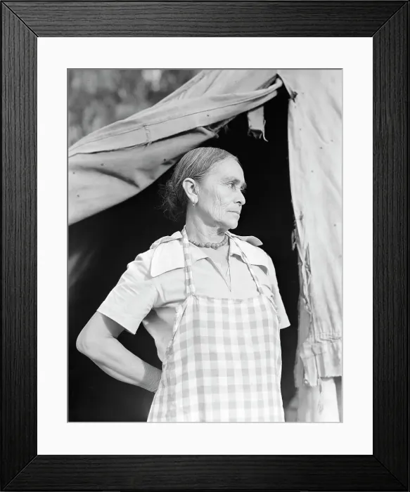 Framed Print : Migratory woman, Greek, living in a cotton camp near Exeter, California, 1936. Creator: Dorothea Lange Framed Print : Migratory woman, Greek, living in a cotton camp near Exeter, California, 1936. Creator: Dorothea Lange