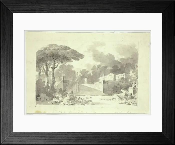 Framed Print : View of the Park at Versailles: Monumental Staircase, Pedestal and Temple, n.d. Creator: Pierre Antoine Mongin Framed Print : View of the Park at Versailles: Monumental Staircase, Pedestal and Temple, n.d. Creator: Pierre Antoine Mongin