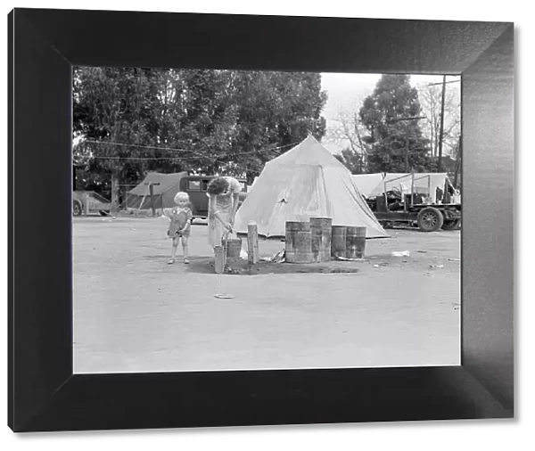 Texas drought refugees in cotton camp near Exeter, California, 1936. Creator: Dorothea Lange