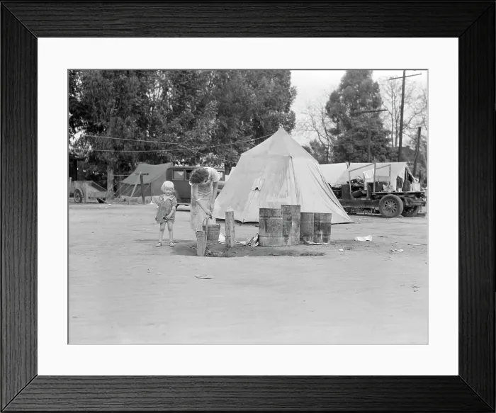 Framed Print : Texas drought refugees in cotton camp near Exeter, California, 1936. Creator: Dorothea Lange Framed Print : Texas drought refugees in cotton camp near Exeter, California, 1936. Creator: Dorothea Lange