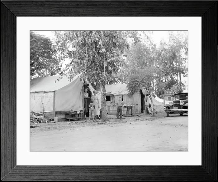 Framed Print : Drought refugees from Oklahoma in cotton camp near Exeter, California, 1936. Creator: Dorothea Lange Framed Print : Drought refugees from Oklahoma in cotton camp near Exeter, California, 1936. Creator: Dorothea Lange