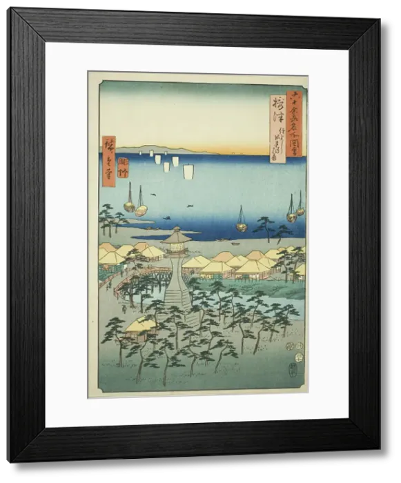 Framed Print : Settsu Province: Idemi Beach at Sumiyoshi (Settsu, Sumiyoshi Idemi no hama), from the seri... 1853. Creator: Ando Hiroshige Framed Print : Settsu Province: Idemi Beach at Sumiyoshi (Settsu, Sumiyoshi Idemi no hama), from the seri... 1853. Creator: Ando Hiroshige