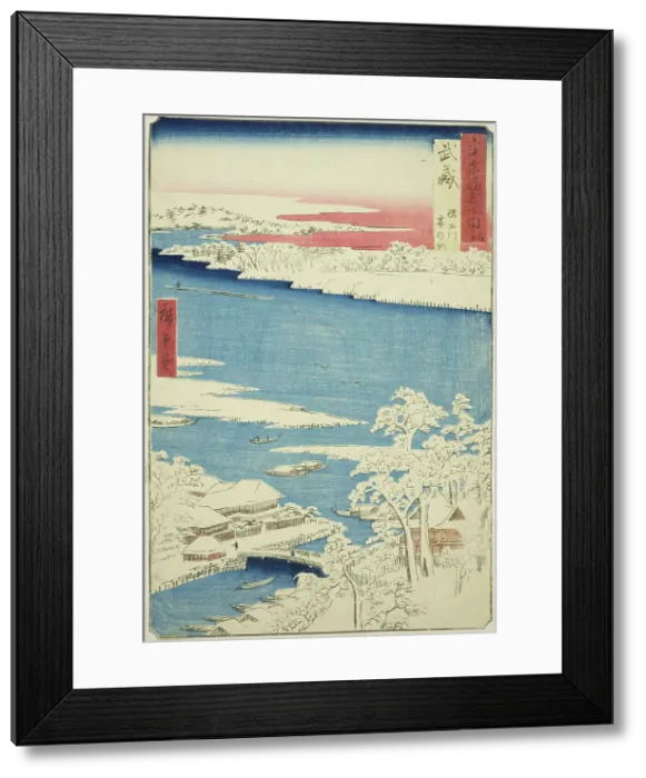 Framed Print : Musashi Province: Morning after Snow on the Sumida River (Musashi, Sumidagawa yuki no ashi... 1853. Creator: Ando Hiroshige) Framed Print : Musashi Province: Morning after Snow on the Sumida River (Musashi, Sumidagawa yuki no ashi... 1853. Creator: Ando Hiroshige)